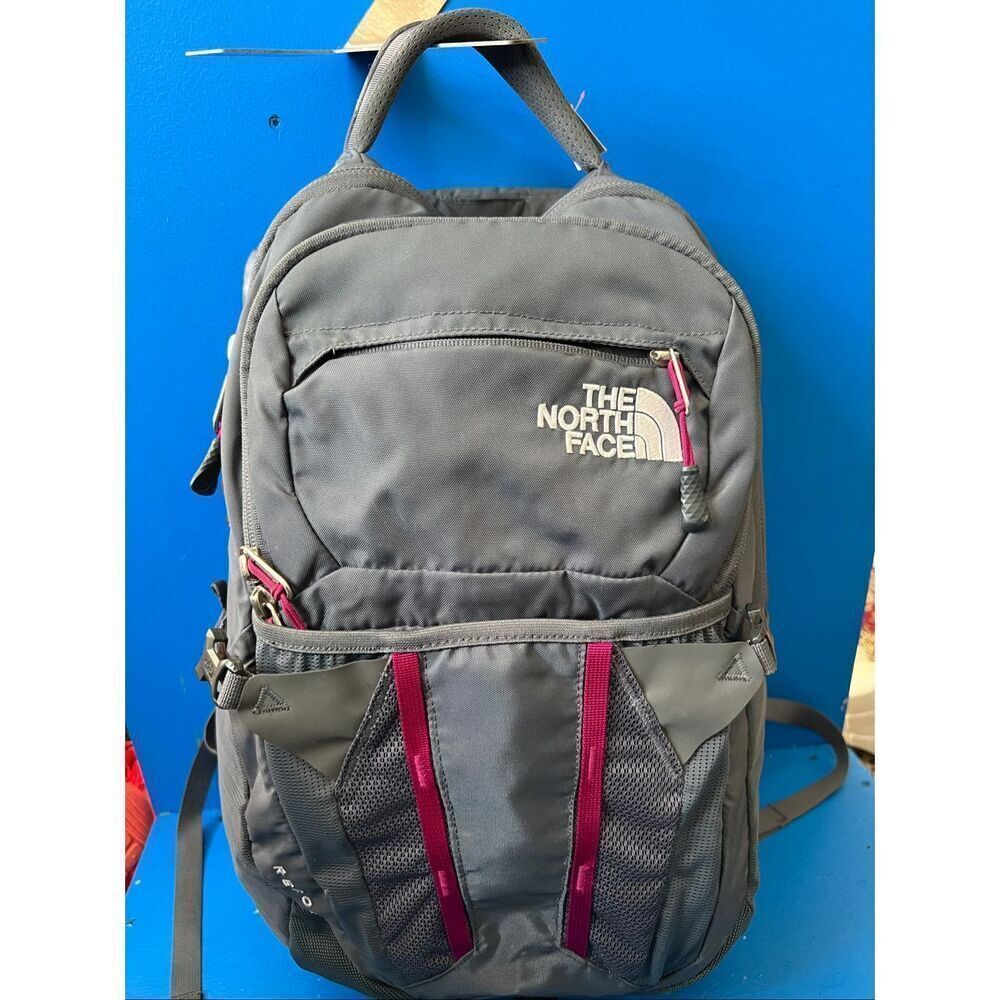 The North Face Recon Backpack Gray Pink Laptop Hiking Day Bag Padded Back ISSUES